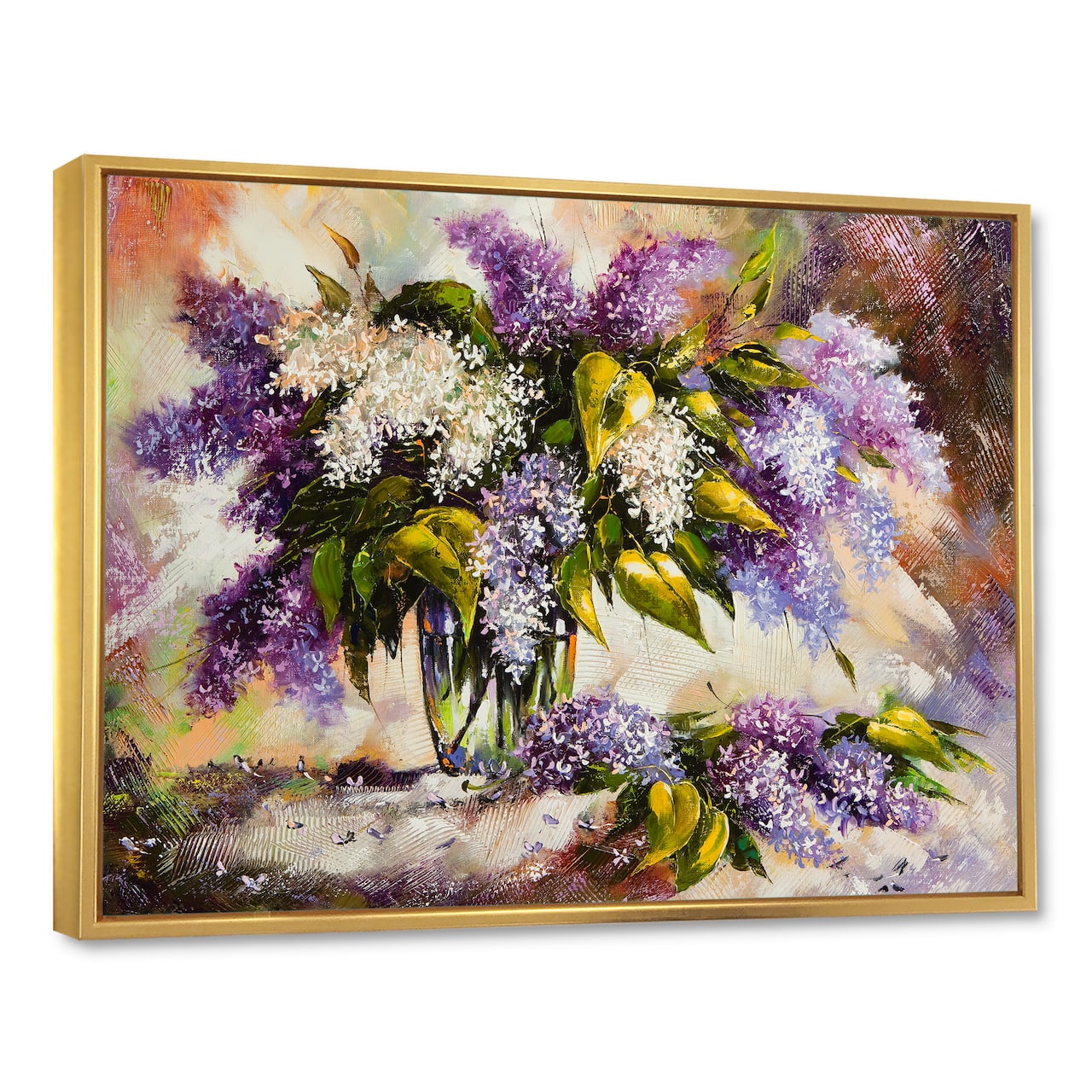 Designart - Lilac Bouquet in a Vase - Floral Painting Framed Canvas Art Print